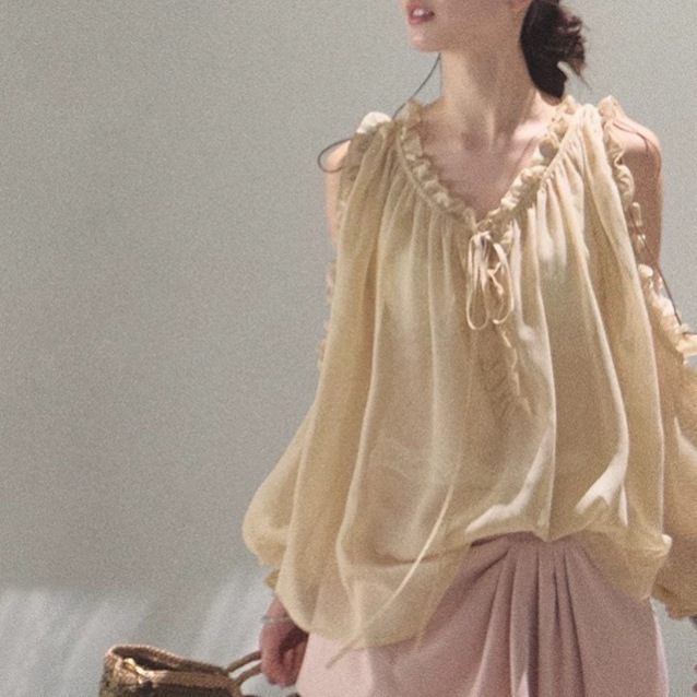 Oakmo/ "More Concrete Than Time" Summer Design Chiffon Shirt Women's Loose V Neck Top Blouse