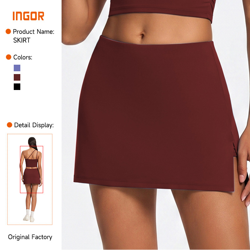Cross-border summer casual tennis skirt set with side slit, sports half skirt, outdoor running tight yoga outfit set