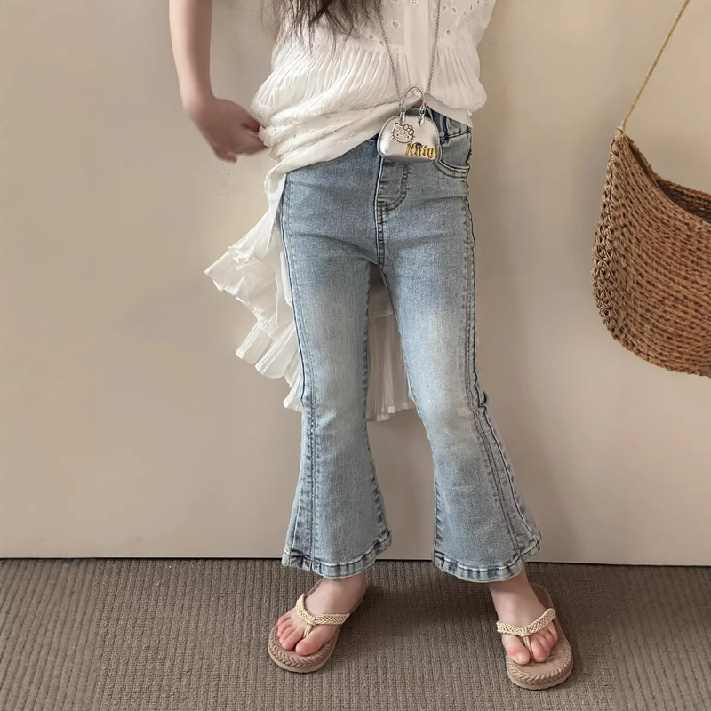 Princess Yuyu Girls' Denim Flared Pants Children's Spring/Summer New Korean Style Stretch Denim Slightly Flared Cropped Pants