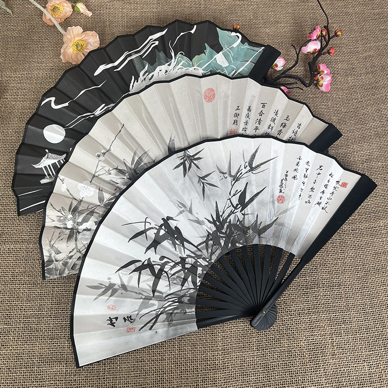 8 inch 10 inch national tide language fan student fan antique double-sided silk cloth disco plastic fan folding fan factory wholesale