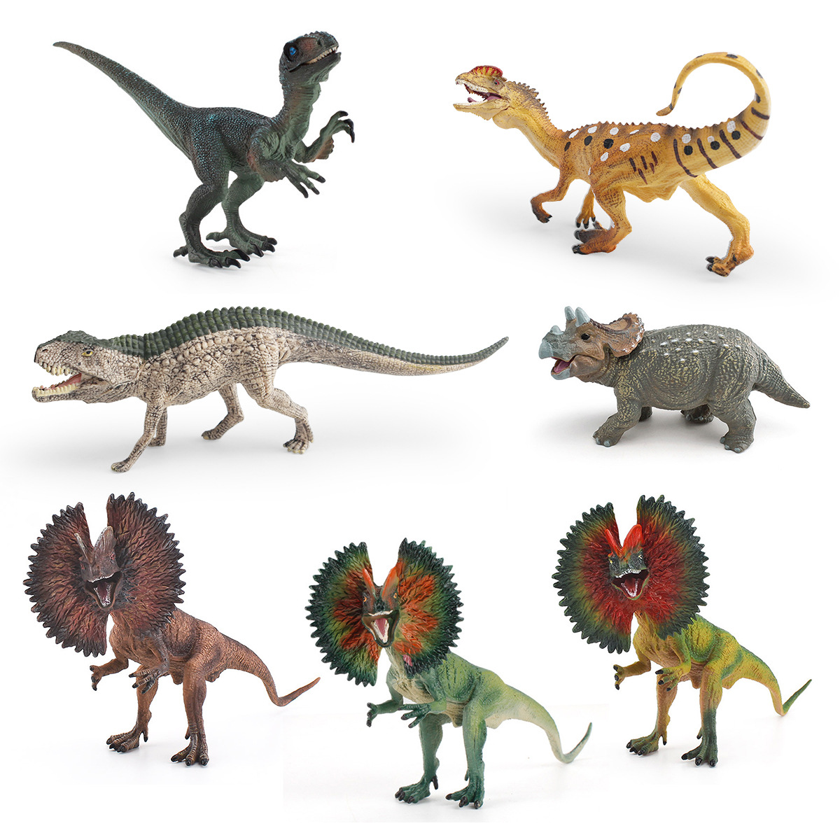 Simulación transfronteriza modelo de dinosaurio jurásico Cognitivo para niños Velociraptor Double Ridge Triceratops Juguetes de decoración hechos a mano