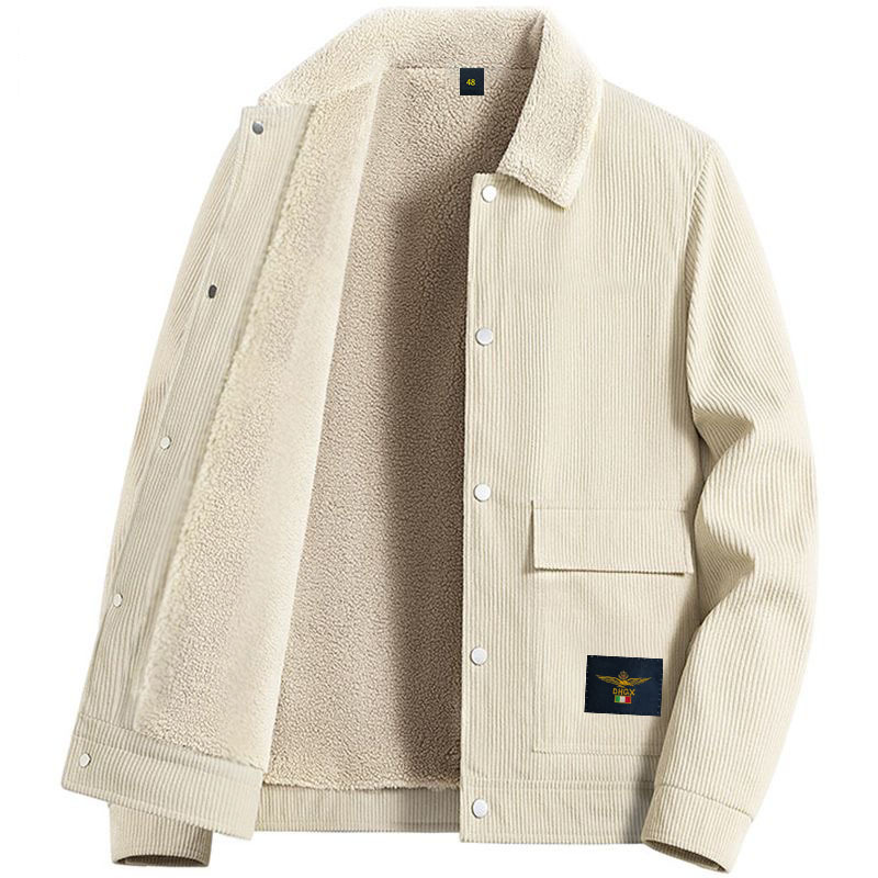 秋冬款羊羔绒保暖高品质男装灯芯绒夹克男士加绒加厚宽松翻领外套