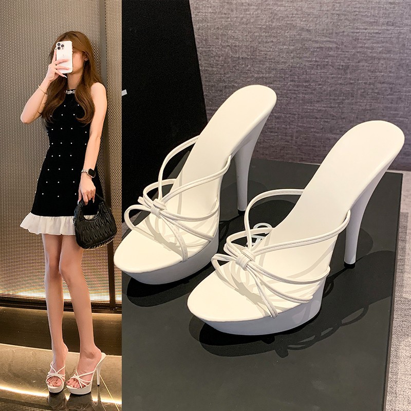 Sandalias de tacón alto con plataforma, de tejido y caucho, tacón fino y punta afilada, para verano image 3