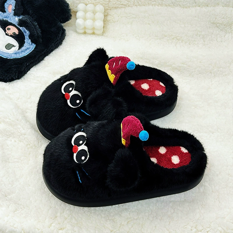 Тапочки (Hello Kitty) женские, зимняя флисовая подкладка, домашняя обувь, милый рифленый дизайн, размеры 36–41