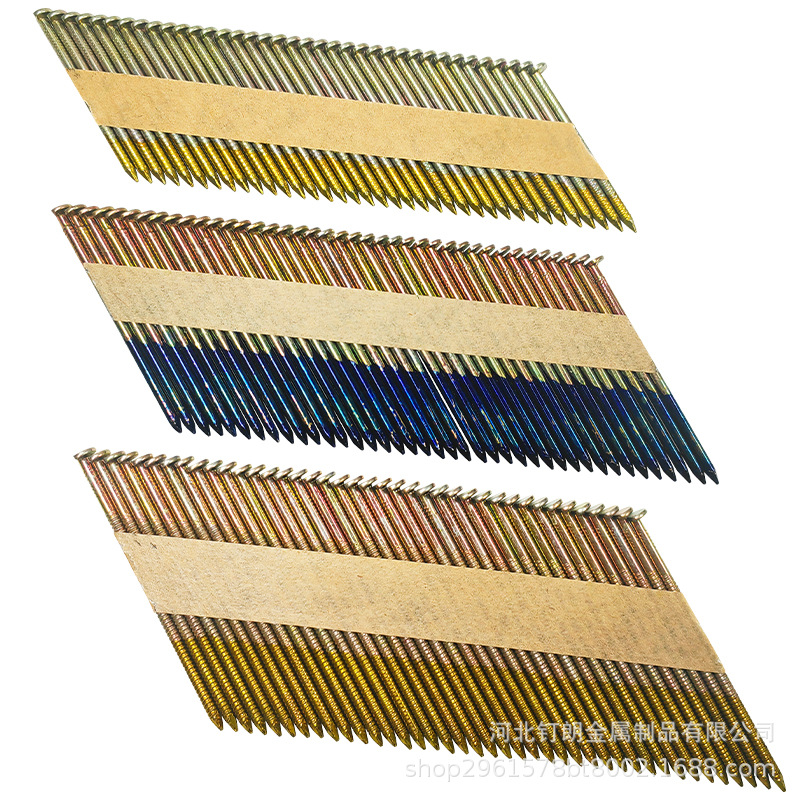 国标34度纸排钉气动半冒排钉枪钉50 63 75 83 90斜排钉木屋钉枪钉