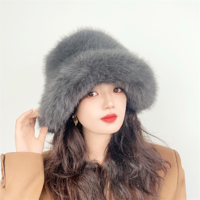 Lyxig vinter bucket hat i fuskpäls unisex_voghion.com