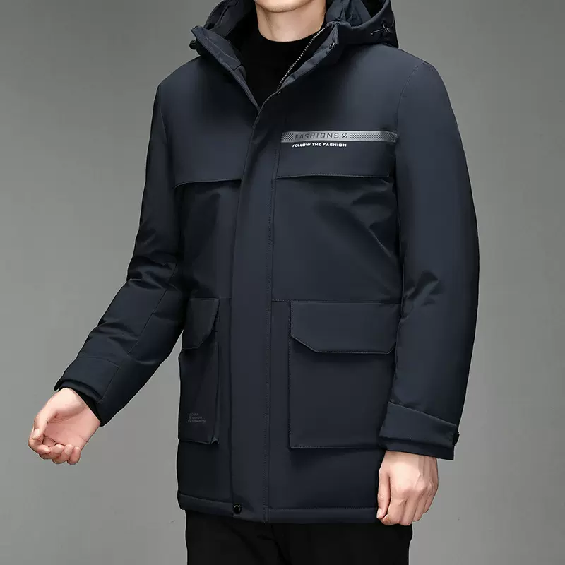 中长款保暖羽绒服男爸爸工作服装老年90鹅绒服男加厚老人爷爷装