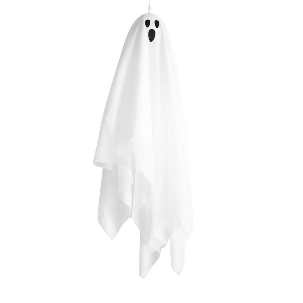 Decoración de jardín de terror de Halloween, toque, sonido luminoso, colgante de fantasma eléctrico, accesorios de diseño de fantasma colgante pequeño blanco