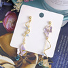 Long silver needle, elegant fresh purple asymmetrical earrings, silver 925 sample, simple and elegant design, flowered