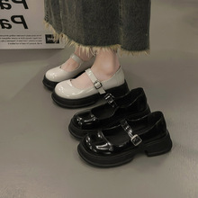 厚底玛丽珍女鞋子2024新款春秋法式小皮鞋白色高跟鞋浅口粗跟单鞋