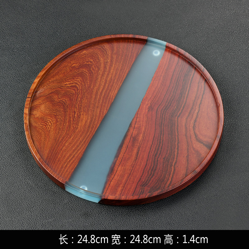 Luz creativa de lujo pequeña hoja sándalo rojo bandeja de té resina epoxi mesa de té vintage bandeja de madera maciza redonda rectangular japonesa burbuja seca