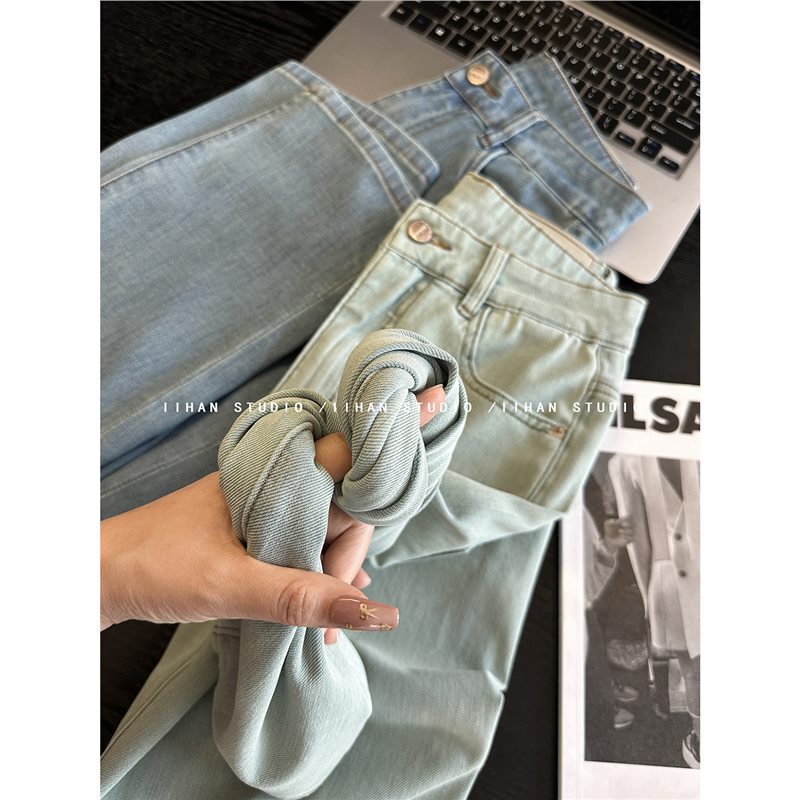 Cooling Sensation Pants!~ Lightweight Ice Silk Four-Way Stretch Jeans for Women, Summer Thin Style, Cropped Straight-Leg Baguette Pants