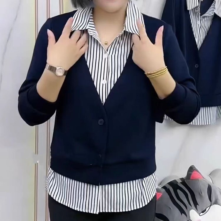 一件代发新款拼接假两件设计衬衫女2025秋季新品时尚洋气百搭上衣|undefined