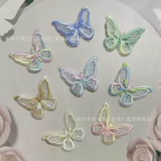 春夏服装服饰蝴蝶辅料彩色渐变立体蝴蝶刺绣布贴春天蕾丝蝴蝶配饰