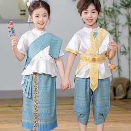 西双版纳夏季傣族儿 童 装泰式表演服泼水节民族服饰旅游六一唐装