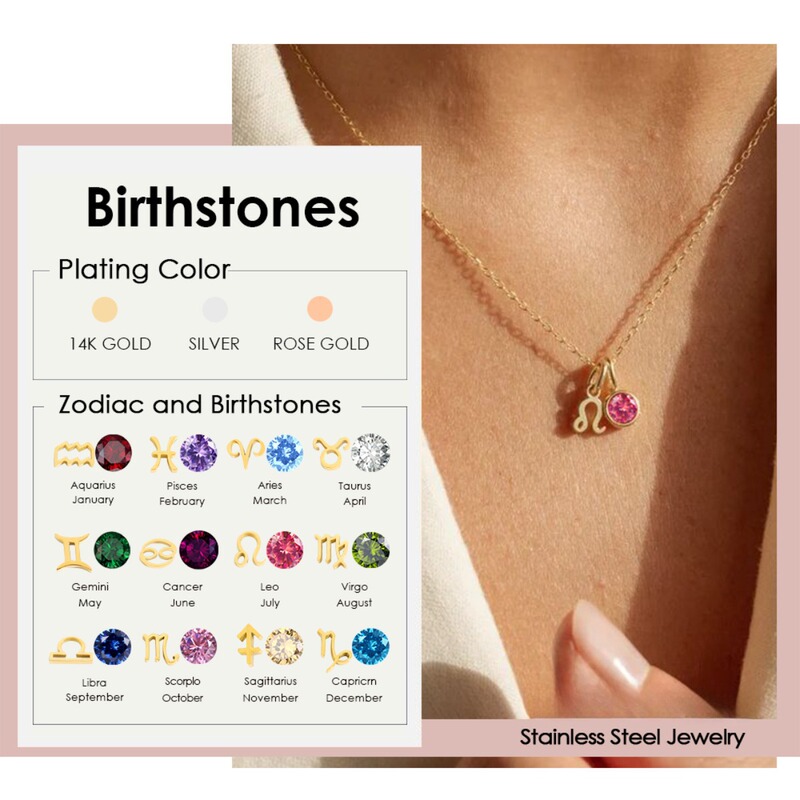 Cross-Border Jewelry Wholesale Birthstone Twelve Constellations Women's Electroplated Necklace Stainless Steel Necklace European and American 18K Gold Pendant Cross-Border Jewelry Wholesale Birthstone Twelve Constellations Women's Electroplated Necklace Stainless Steel Necklace European and American 18K Gold Pendant