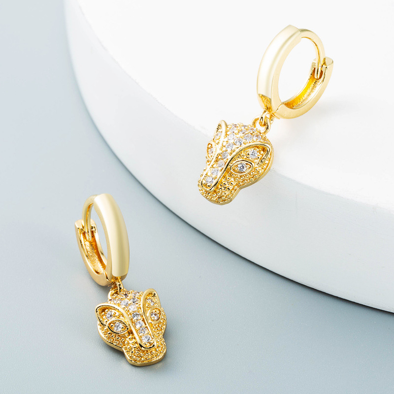 Nihaojewelry wholesale jewelry simple hollow lion king leopard head eagle copper earringspicture3