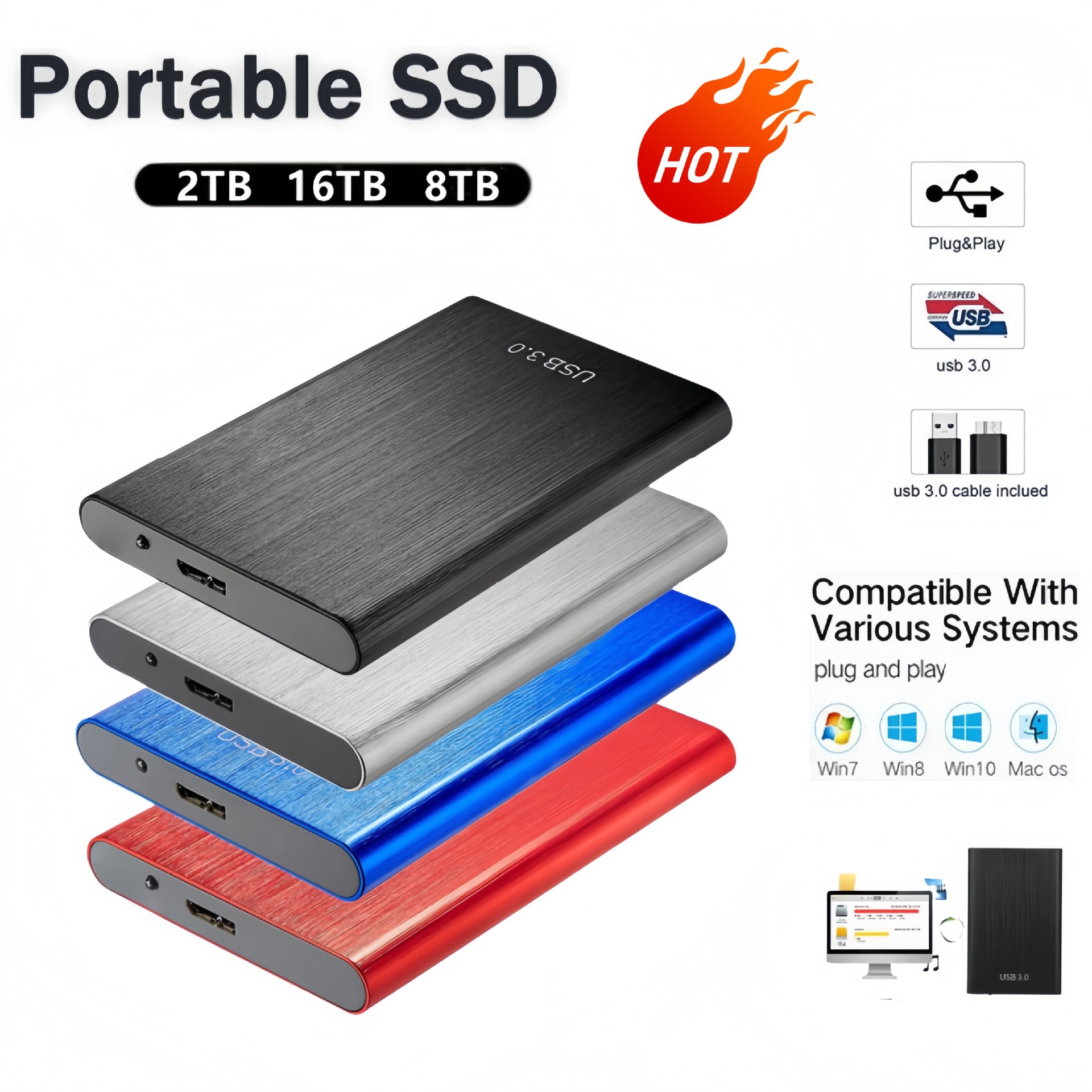 Cross-Border High-Speed Solid-State Mobile Hard Drive Ultra-Thin Portable 2.5inch Expansion Upgrade 1t/2 External Storage