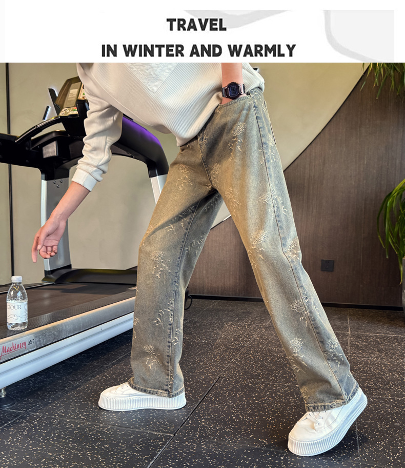 Men's Straight Leg Jeans Loose Fit Casual Pants Trendy Slimming Mid Waist Standard Thickness Slight Stretch Machine Washable_mkmklike.com