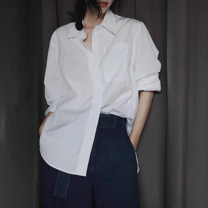 Spot Autum New White Shirt Women's Inner Wear Cold Design Top Loose Casual Elegant Commuter Cotton