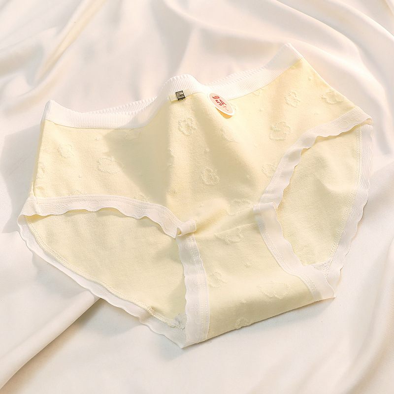 5A ropa interior de mujer de algodón puro crema antibacteriana cintura media alta ropa interior de niña elástica nube jacquard Hip-wrapped calzoncillos de mujer
