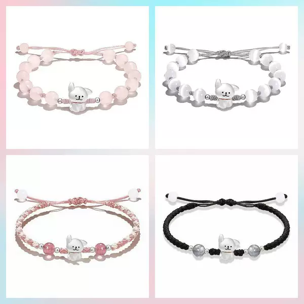 Four-piece set of trendy line puppy bracelets, sweet woven wristbands, niche Valentine's Day cartoon couple 520 birthday gift