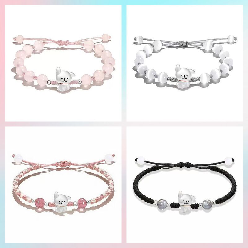 Four-piece set of trendy line puppy bracelets, sweet woven wristbands, niche Valentine's Day cartoon couple 520 birthday gift Four-piece set of trendy line puppy bracelets, sweet woven wristbands, niche Valentine's Day cartoon couple 520 birthday gift