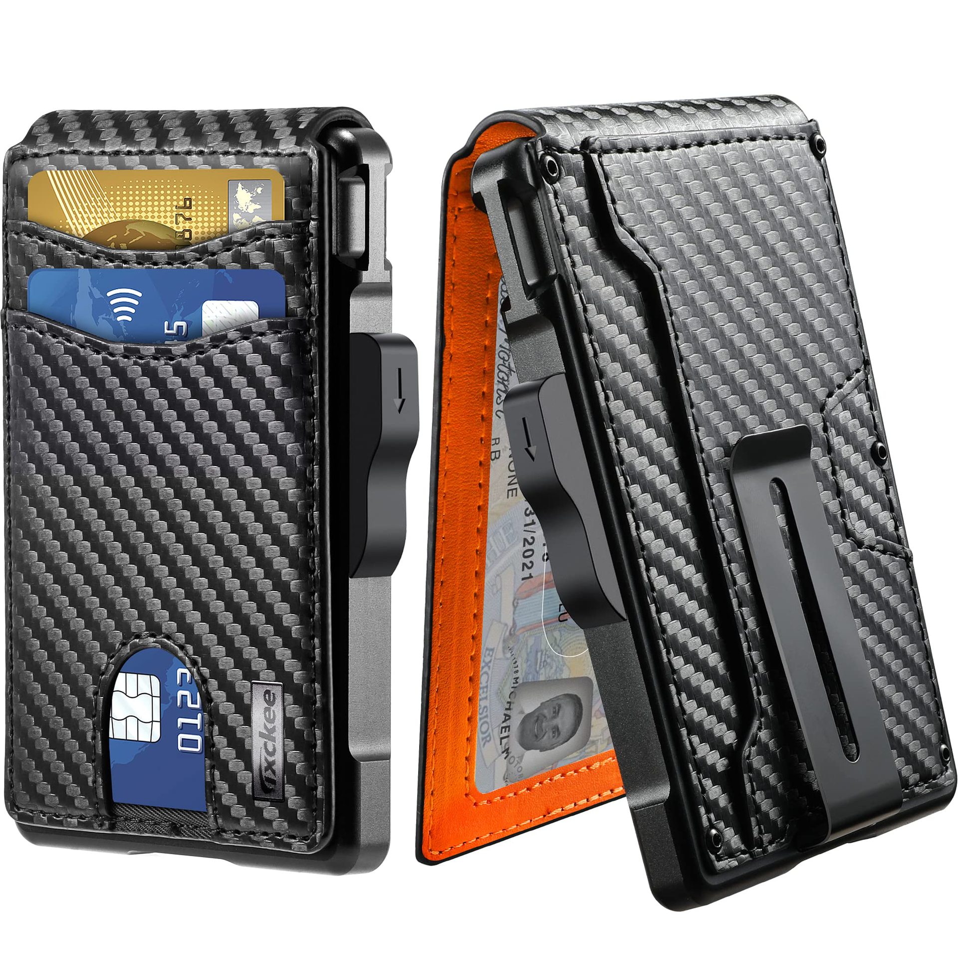 Comercio exterior cartucho de metal plegable fibra de carbono cartera de hombre cartera de cuero genuino de alto nivel