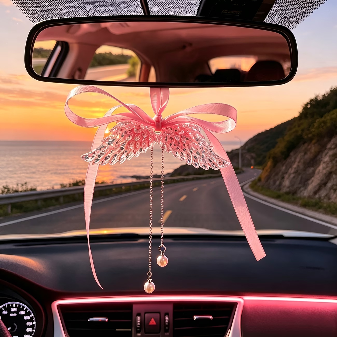 Ins Angel Wings Car Pendant Car Interior Decoration Pendant Rearview Mirror Hanging Ornament Female Car Decoration