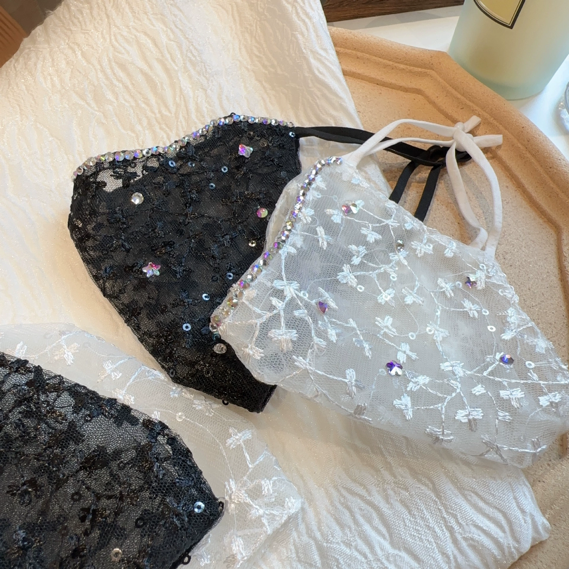 lace nail sequins, medical mask, veil