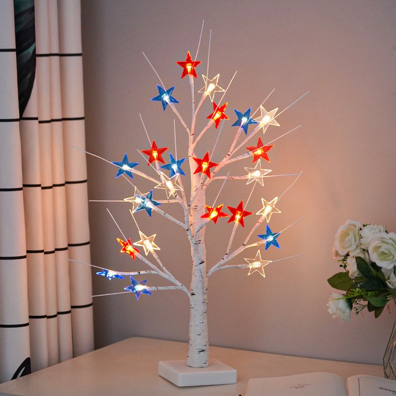 (2개) 나무 빛 LED 파티 레이아웃 독립 기념일 장식 빛 실내 분위기 창 침대 옆 내각 장식품 풍경 빛나는 나무