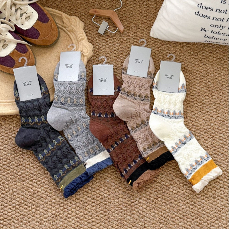 Matai Diary 2026 Autumn/Winter New Vintage Palace Style Embossed Lace Long Cotton Women's Mid-Calf Socks French Style Matai Diary 2026 Autumn/Winter New Vintage Palace Style Embossed Lace Long Cotton Women's Mid-Calf Socks French Style