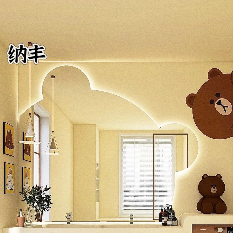 智能镜卡通小熊创意浴室镜壁挂发光化妆镜酒店公寓网红带灯装饰