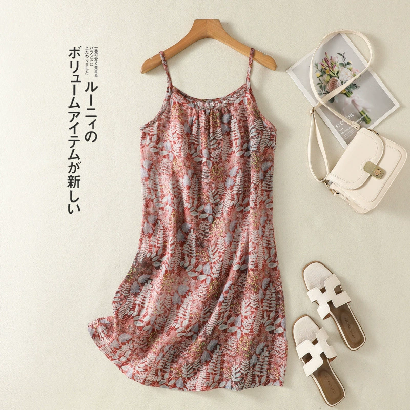 Летний новый тонкий прохладный и красивый высокий цветок рами листья цветы длинные подтяжки платье 2025 китайский стиль