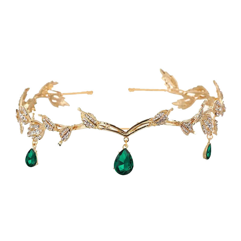 Corona barroca para mujer, dije de ceja nupcial de aleación con forma de gota de agua y hoja, diadema de princesa, accesorios para el cabello retro con diamantes de imitación
