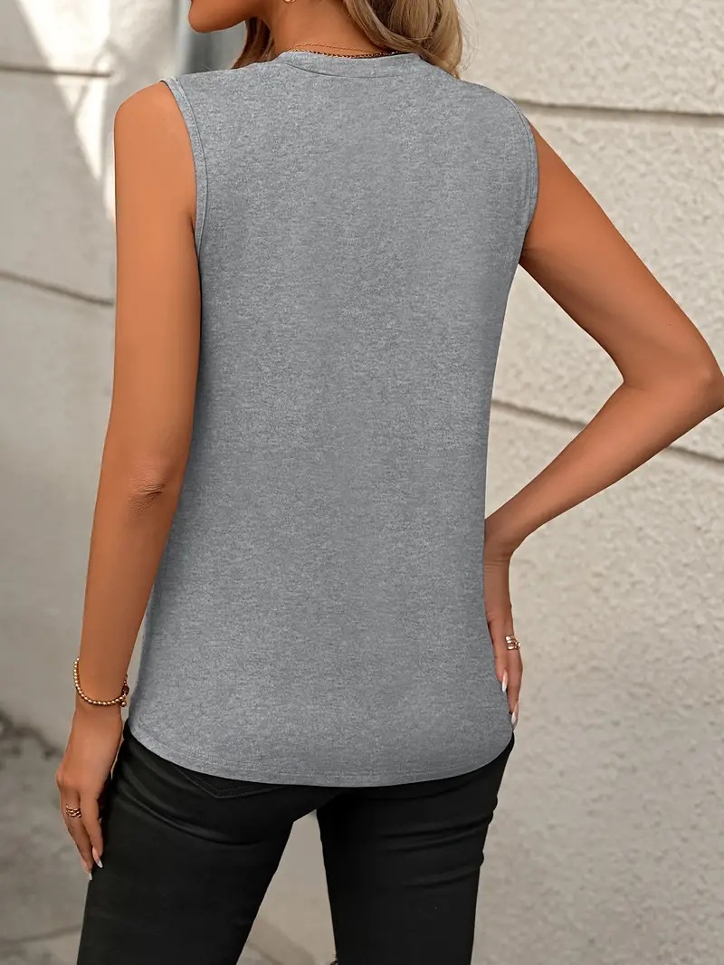245g Weight Sleeveless Sleeve Length Pullovers Placket Type Cotton Blend, Polyester Fabric Type Regular Top Length Vest Tops Type Holiday, Daily Occasion Round Neck Neckline Loose Fit Type Solid Color Pattern Summer Season Women's Gender Streetwear Style Wholesale Women's Streetwear Solid Color Sleeveless T-Shirts 11