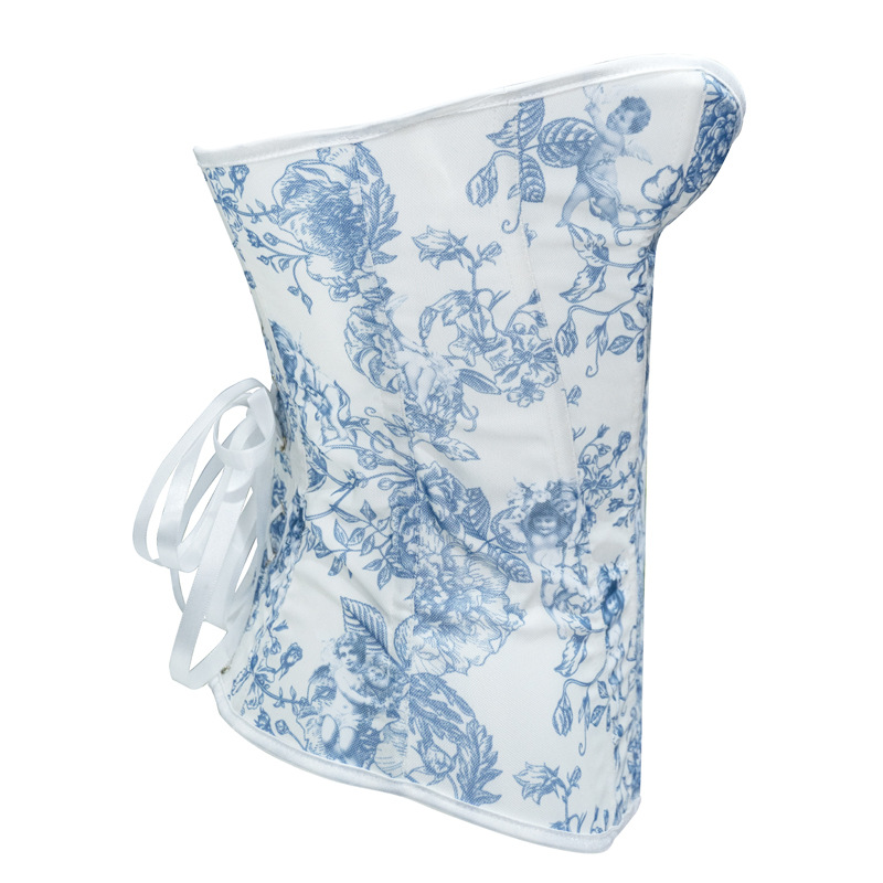 Nuevo corte transfronterizo estilo chino flor azul flor porcelana impresión buquete correa de vestido sexy cintura