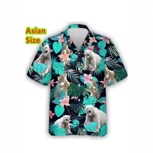 Men's Funny 3D Bear Print Shirt Short Sleeve Hawaiian Shirt with Lapel and Buttons Casual Short Sleeve Shirt
