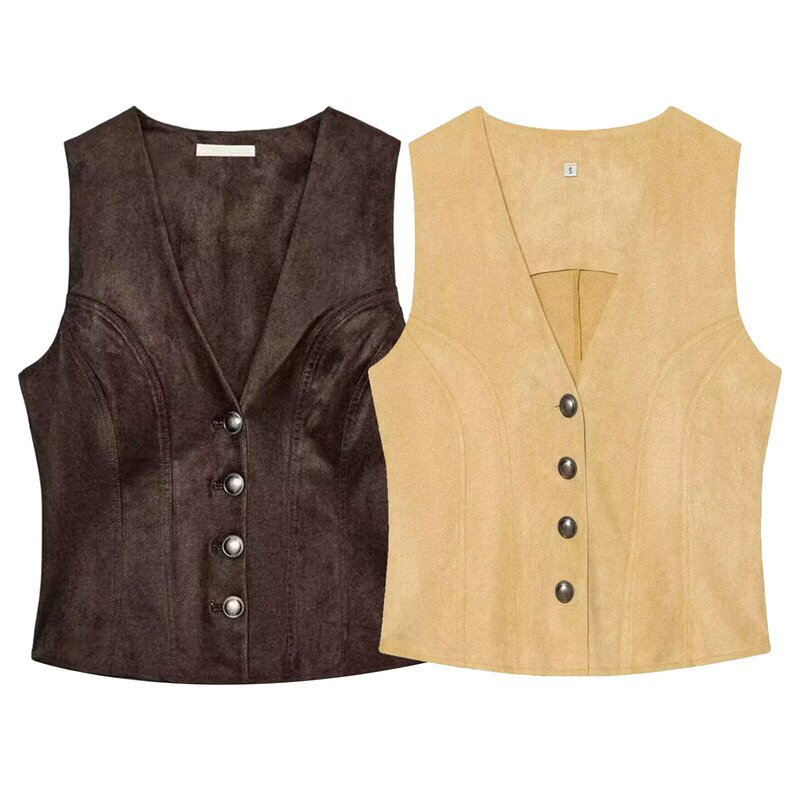 Cross-Border Foreign Trade 2026 New European and American Style Fashion Women's Clothing Buttoned Suede Texture Vest 4344141725