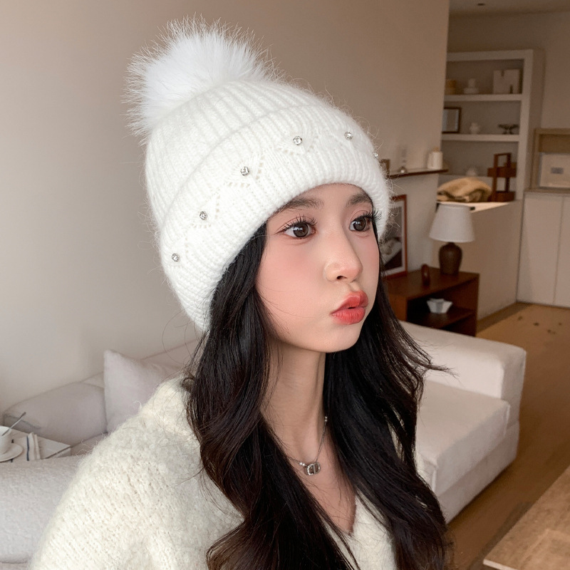 韩版秋冬季帽子女款大头围可爱毛球针织帽护耳保暖毛线帽百搭冷帽|undefined