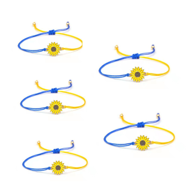 Amazon New European and American Cross-border Alloy Sunflower Sunflower Daisy Blue Yellow Wax Woven Friendship Bracelet Amazon New European and American Cross-border Alloy Sunflower Sunflower Daisy Blue Yellow Wax Woven Friendship Bracelet