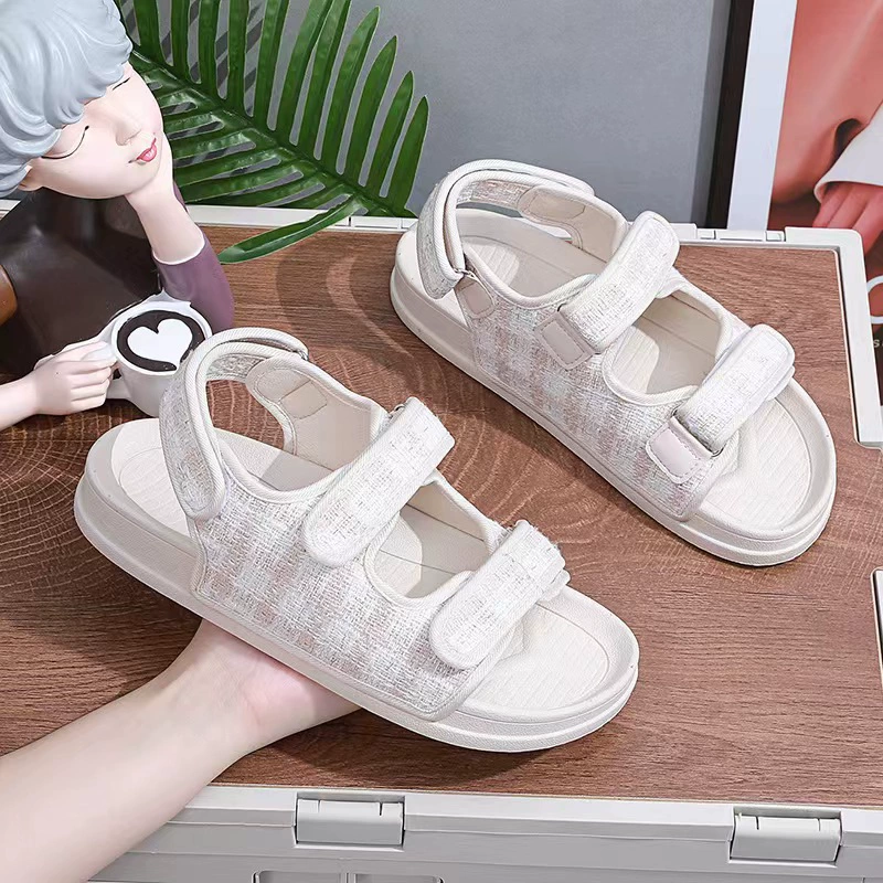 2024 трансграничный летний новый тренд толстые донные дикие сандалии мужские модные мягкие подошвы легкая липучка пляжная обувь