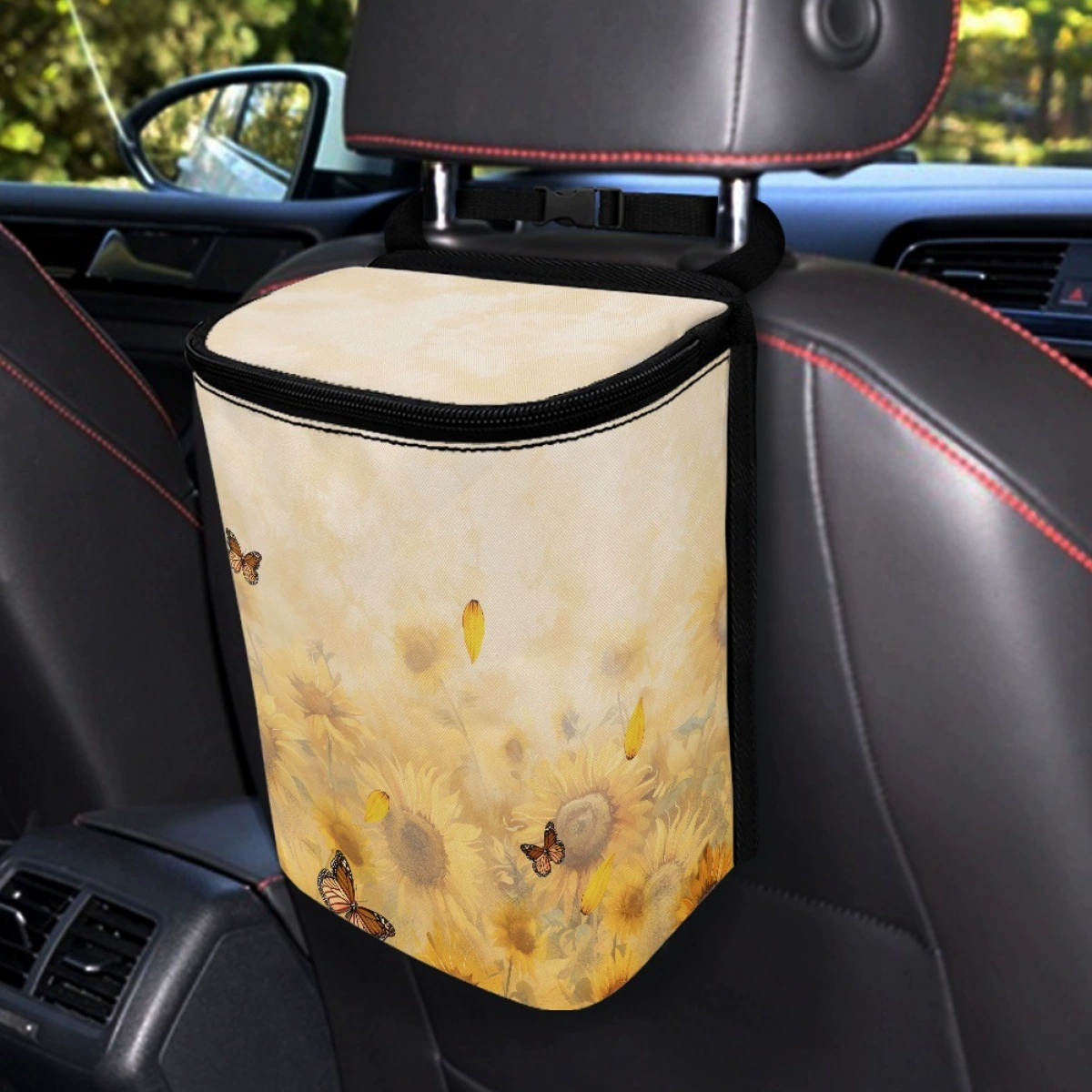 Y2 новый автомобильный мусорный бак с принтом подсолнуха и бабочки, цельная корзина для хранения автомобиля на молнии