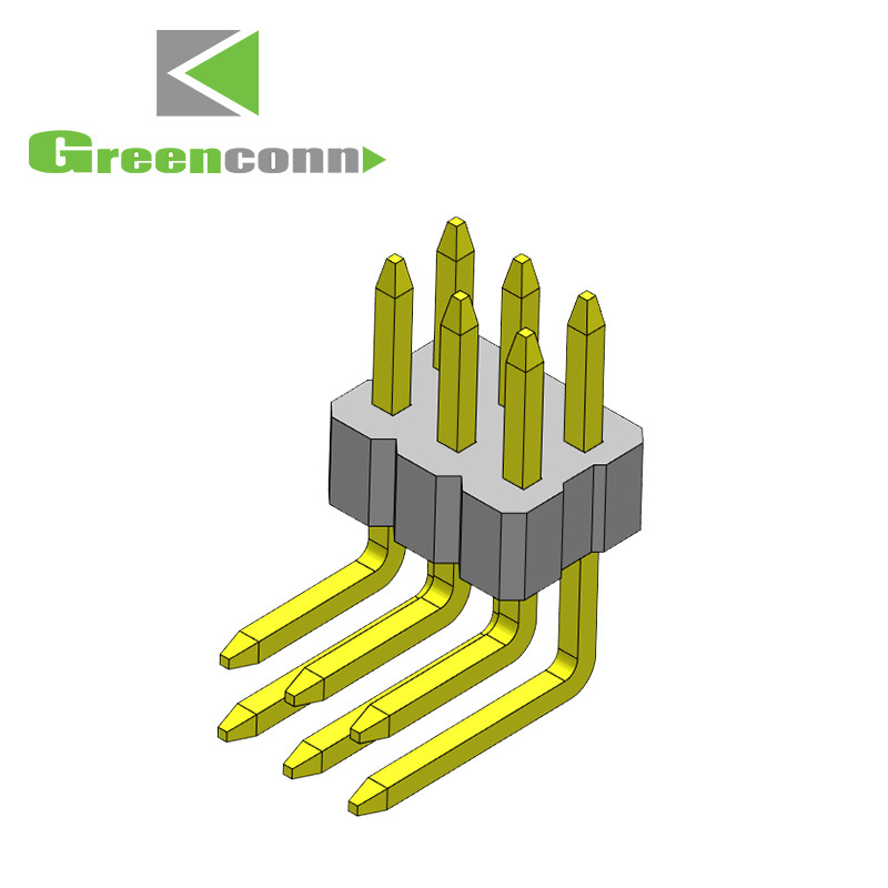 Greenconn排针连接器Pin距1.00mm双排单塑90度折镀全金排针板对板