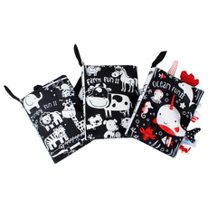 寶寶立體早教尾巴黑白布書0-3個月嬰兒外貿撕不爛布書外貿英文