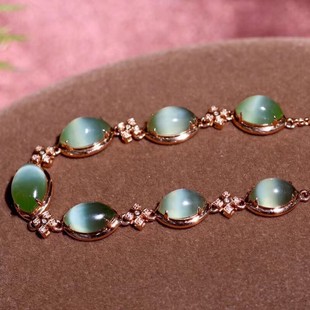 Fubei Diamond Jewelry [18K Heavy Gold Inlaid with Hetian Jasper Cat's Eye Bracelet] the Size of the Loose Stone Is about 6*11mm*7 Pieces