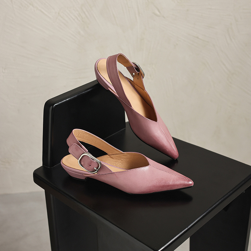 Giày sandal nữ mũi nhọn quai ngang gót thấp phong cách Hàn Quốc — màu nâu chi tiết 21