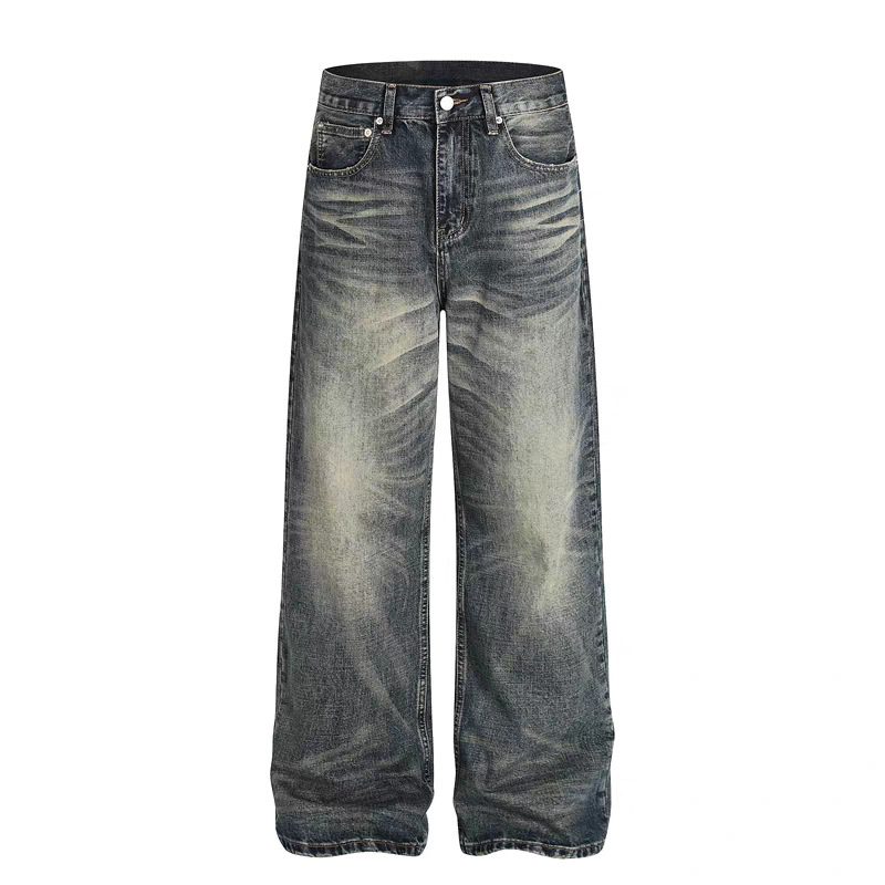 Goinsk Men's Flared Jeans CleanFit Wide Leg Pants Retro American Loose Fit For Spring Autumn_mkmklike.com