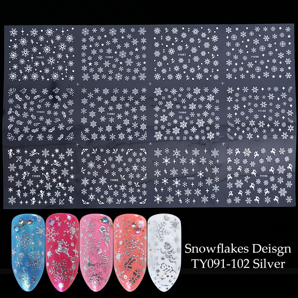 Nuevas pegatinas de uñas transfronterizas al por mayor ins Otoño e Invierno dibujos animados Navidad copo de nieve ELK pegatinas de uñas calcomanías de transferencia de agua