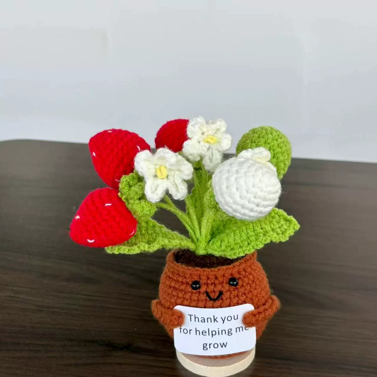 亚马逊爆款毛线手工针织水果盆栽牛奶棉编织桌面摆件积极卡片玩偶